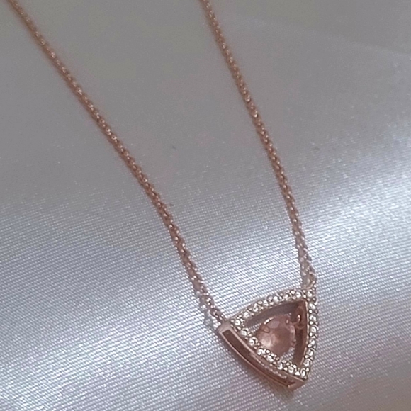 Silver 925 Rose Gold Triangle Dancing CZ Pendant Necklace - Picture 5 of 6